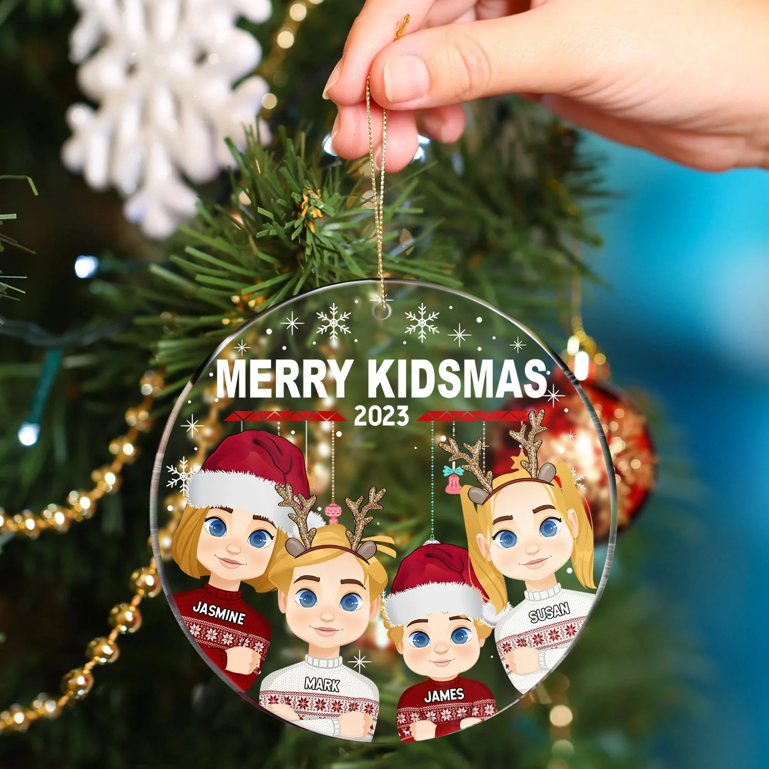 Merry Kidsmas - Christmas Gift For Kids - Personalized Circle Acrylic Ornament - Image 4