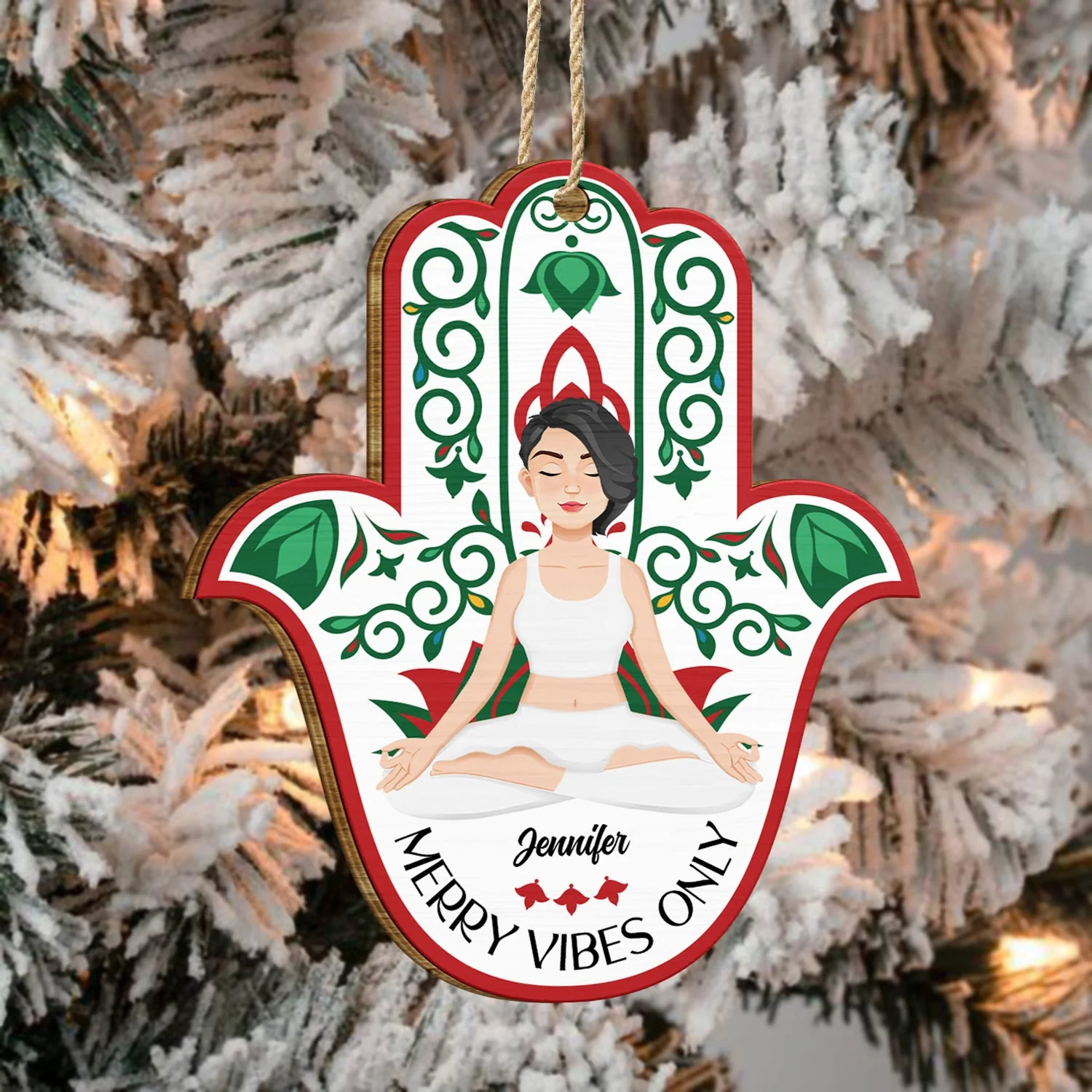 Merry Vibes Only - Christmas Gift For Yoga Lovers - Personalized Custom Shaped Wooden Ornament - Image 4
