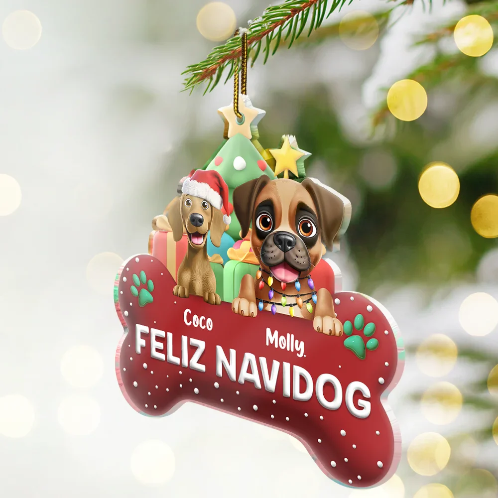Merry Woofmas 3D Effect Dog - Personalized Custom Shaped Acrylic Ornament - Image 2