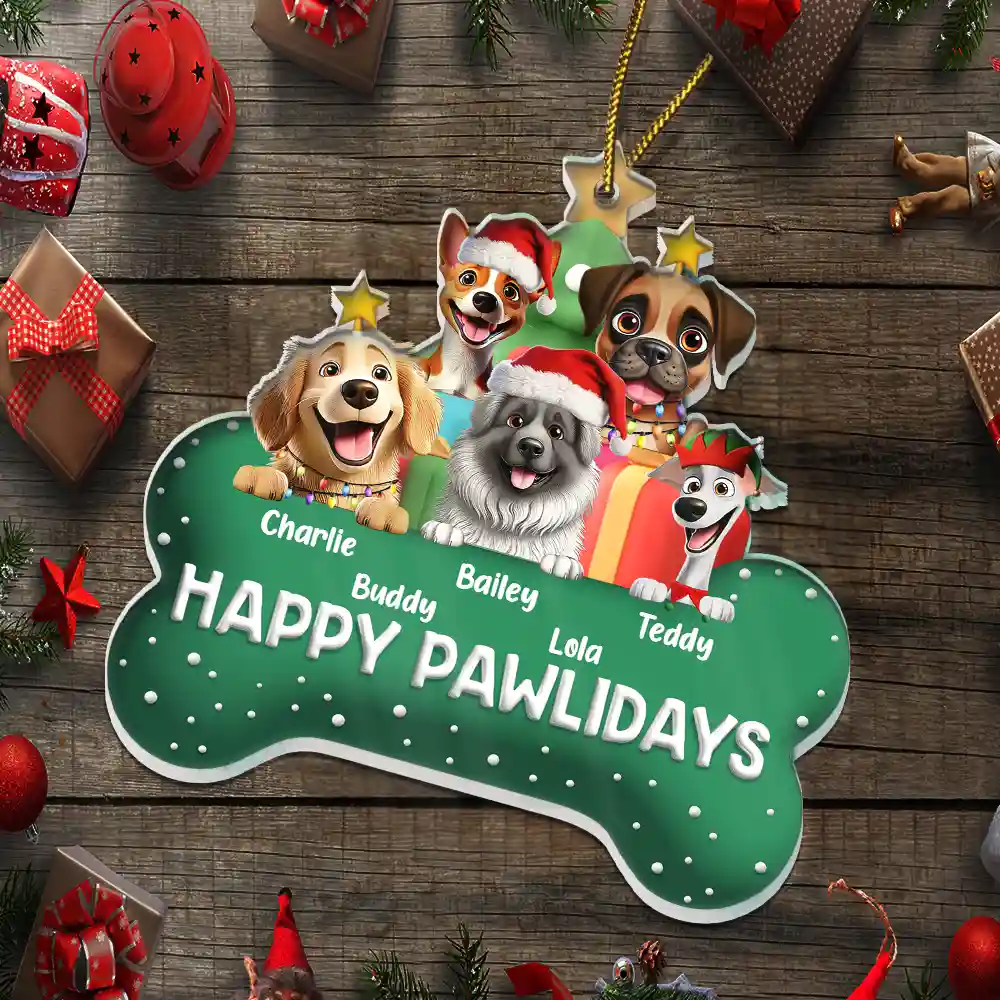 Merry Woofmas 3D Effect Dog - Personalized Custom Shaped Acrylic Ornament - Image 5