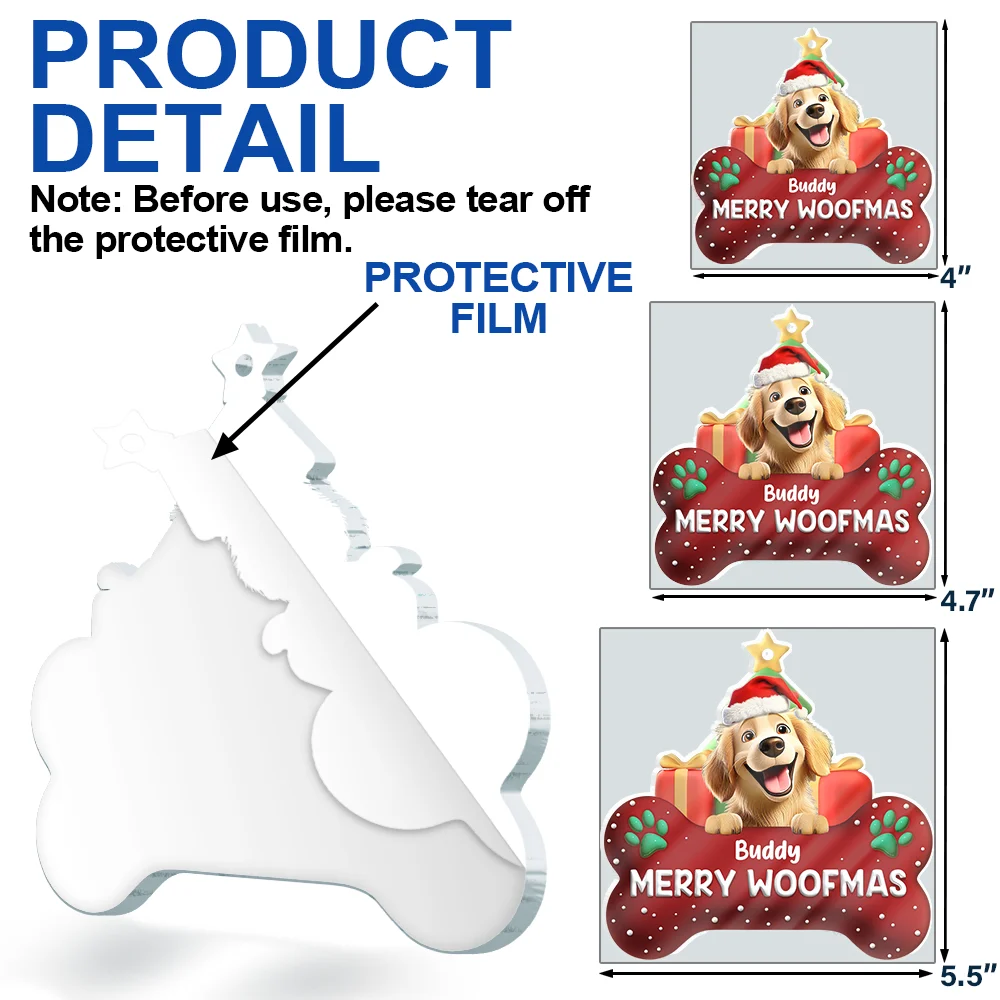 Merry Woofmas 3D Effect Dog - Personalized Custom Shaped Acrylic Ornament - Image 6