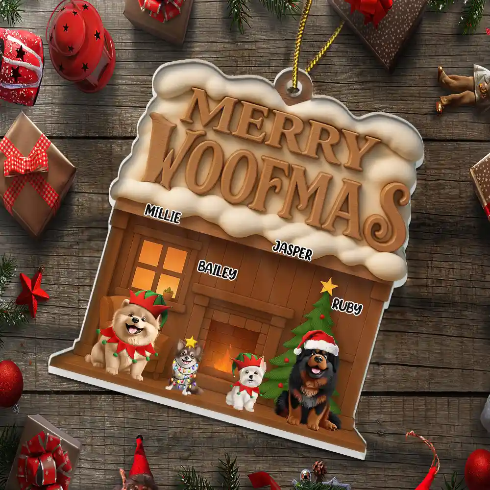 Merry Woofmas 3D Effect - Personalized Custom Shaped Acrylic Ornament - Image 5