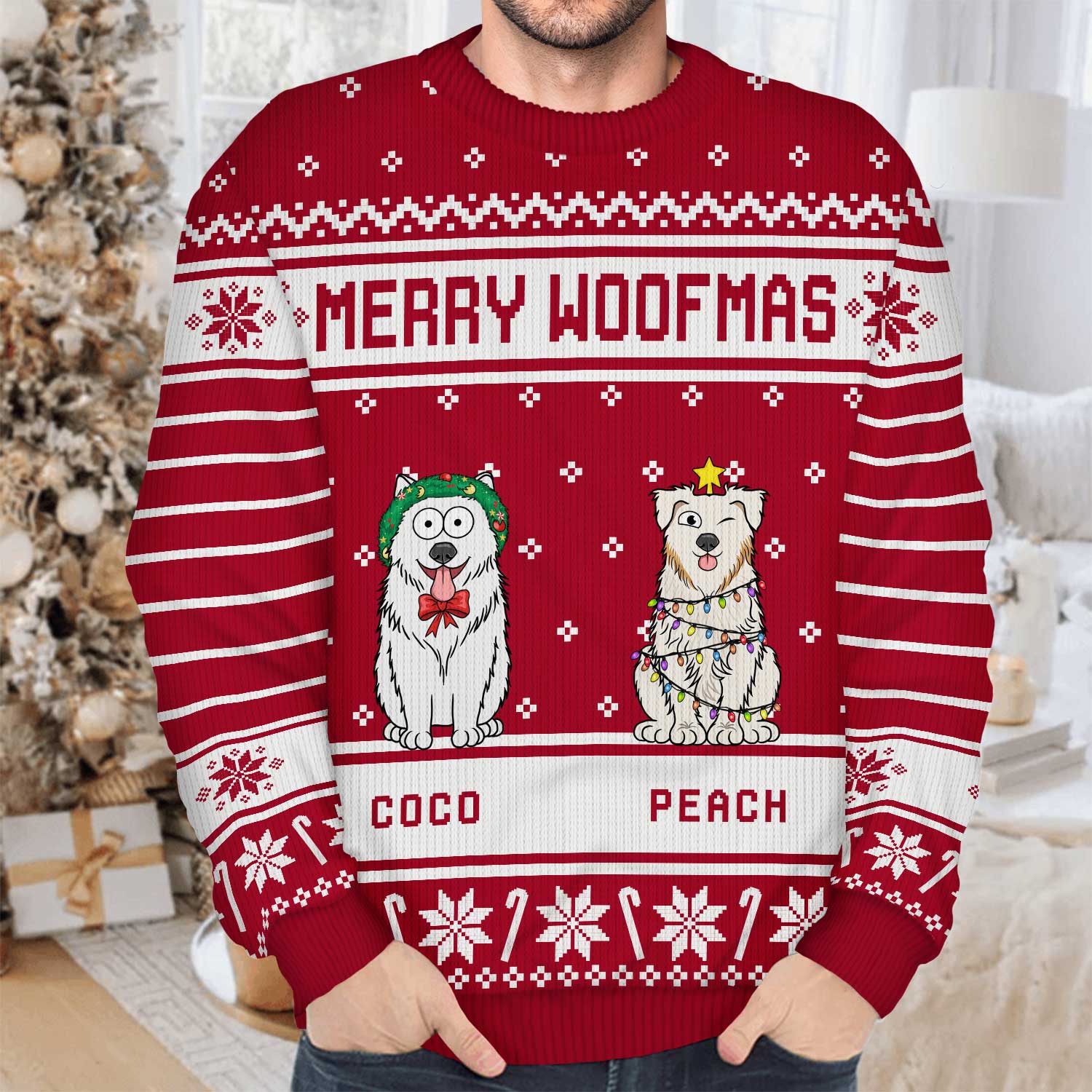 Merry Woofmas - Christmas Gift For Dog Lovers - Personalized Unisex Ugly Sweater - Image 4