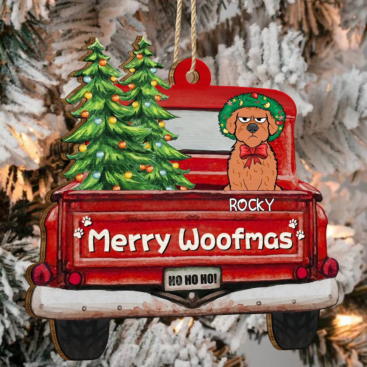Merry Woofmas - Christmas Gift For Dog Lovers - Personalized Wooden Cutout Ornament - Image 4