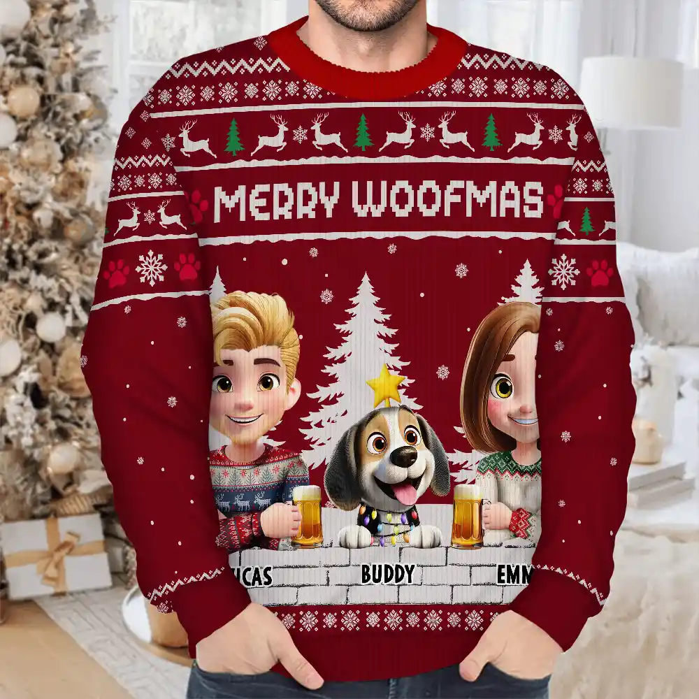 Merry Woofmas Couple Dog Mom Dad - Personalized Unisex Ugly Sweater - Image 4