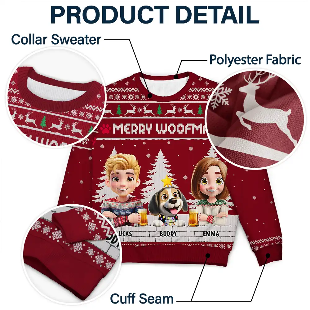 Merry Woofmas Couple Dog Mom Dad - Personalized Unisex Ugly Sweater - Image 6
