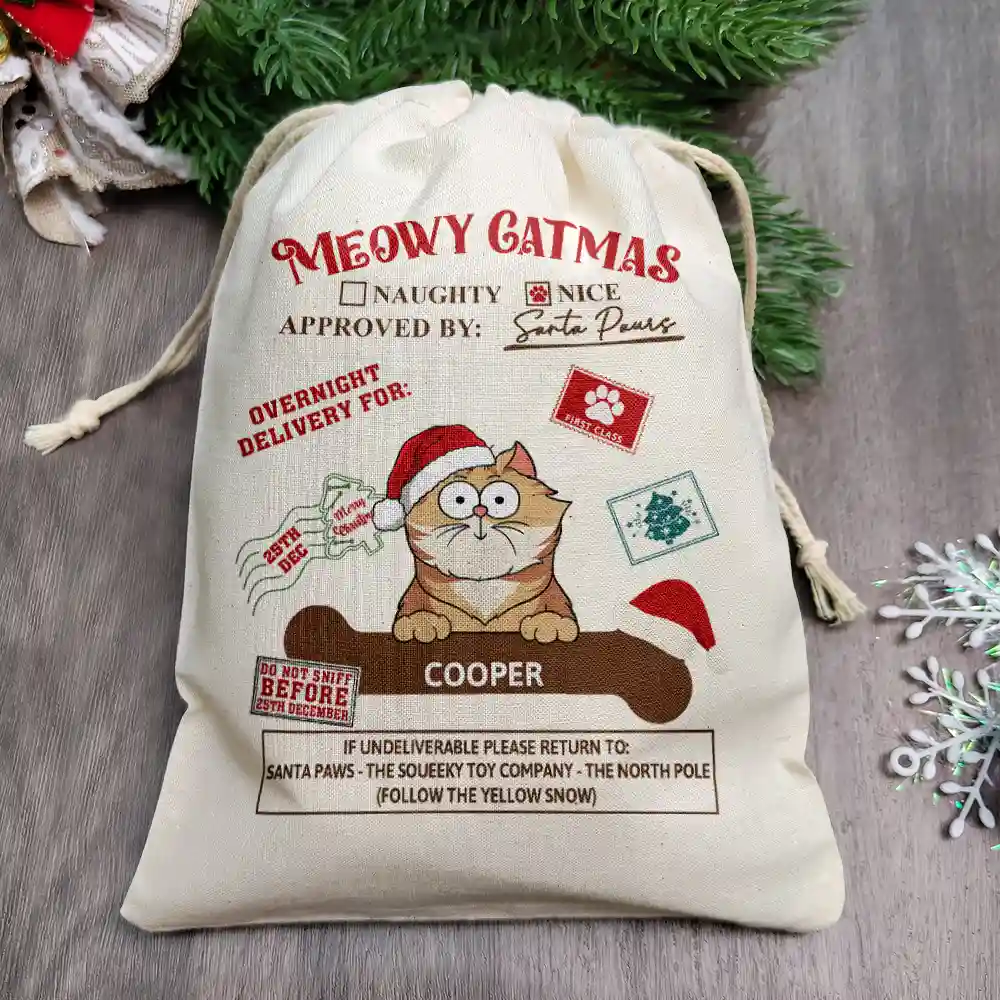 Merry Woofmas Meowy Catmas Funny Cartoon Dog Cat - Personalized Favor Bag - Image 2