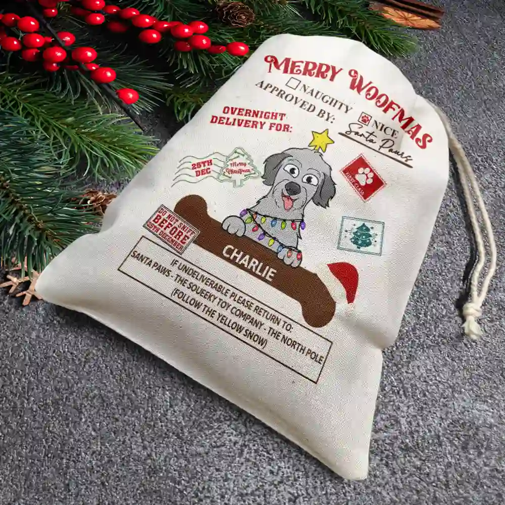 Merry Woofmas Meowy Catmas Funny Cartoon Dog Cat - Personalized Favor Bag - Image 3