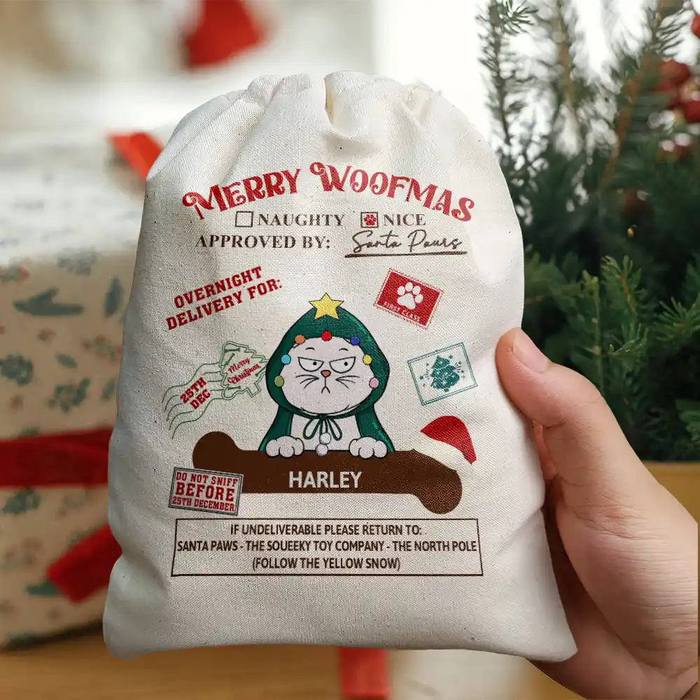 Merry Woofmas Meowy Catmas Funny Cartoon Dog Cat - Personalized Favor Bag - Image 4