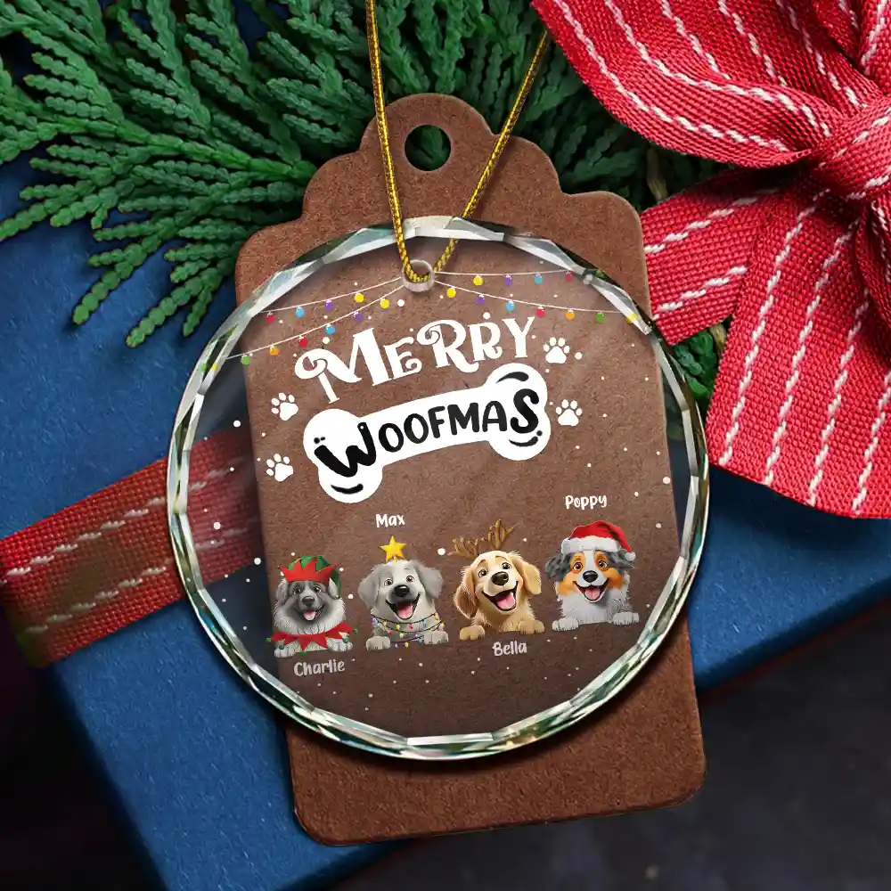 Merry Woofmas - Personalized Circle Glass Ornament - Image 5