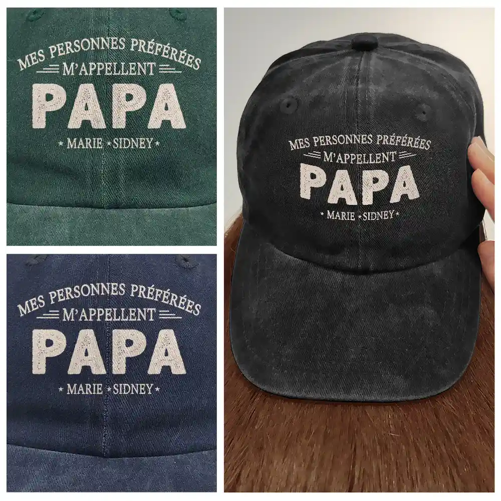 Mes Personnes Préférées M’Appellent Papa - Casquette En Denim Vintage Délavé Personnalisée - Image 4