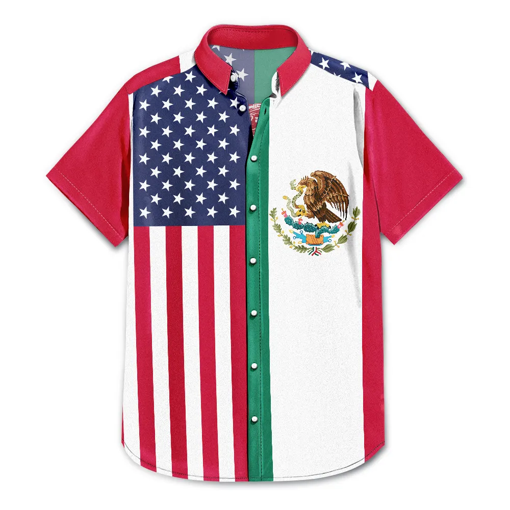 Mexican American Flag 1776 Eagle America 250th - Hawaiian Shirt - Image 3