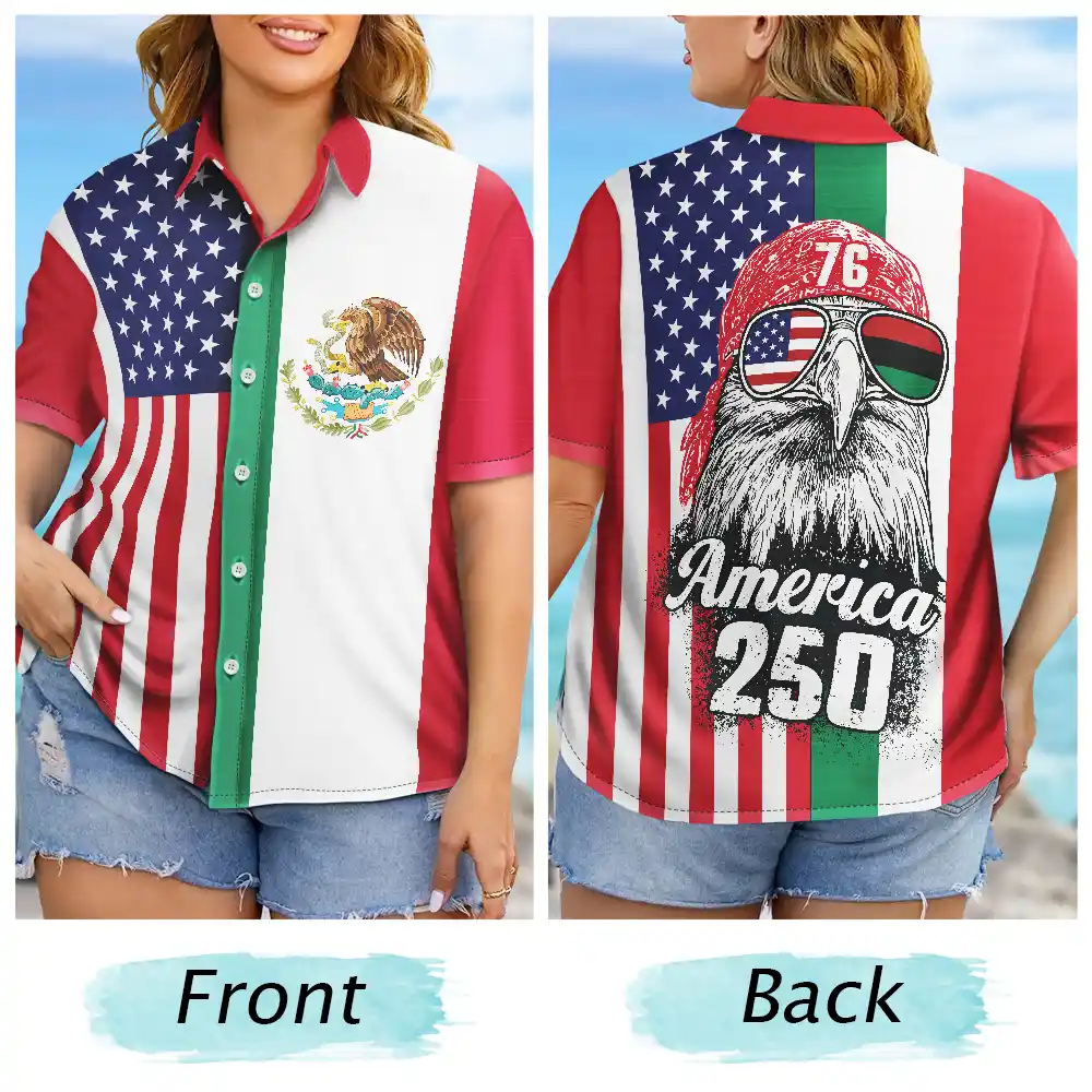 Mexican American Flag 1776 Eagle America 250th - Hawaiian Shirt - Image 6