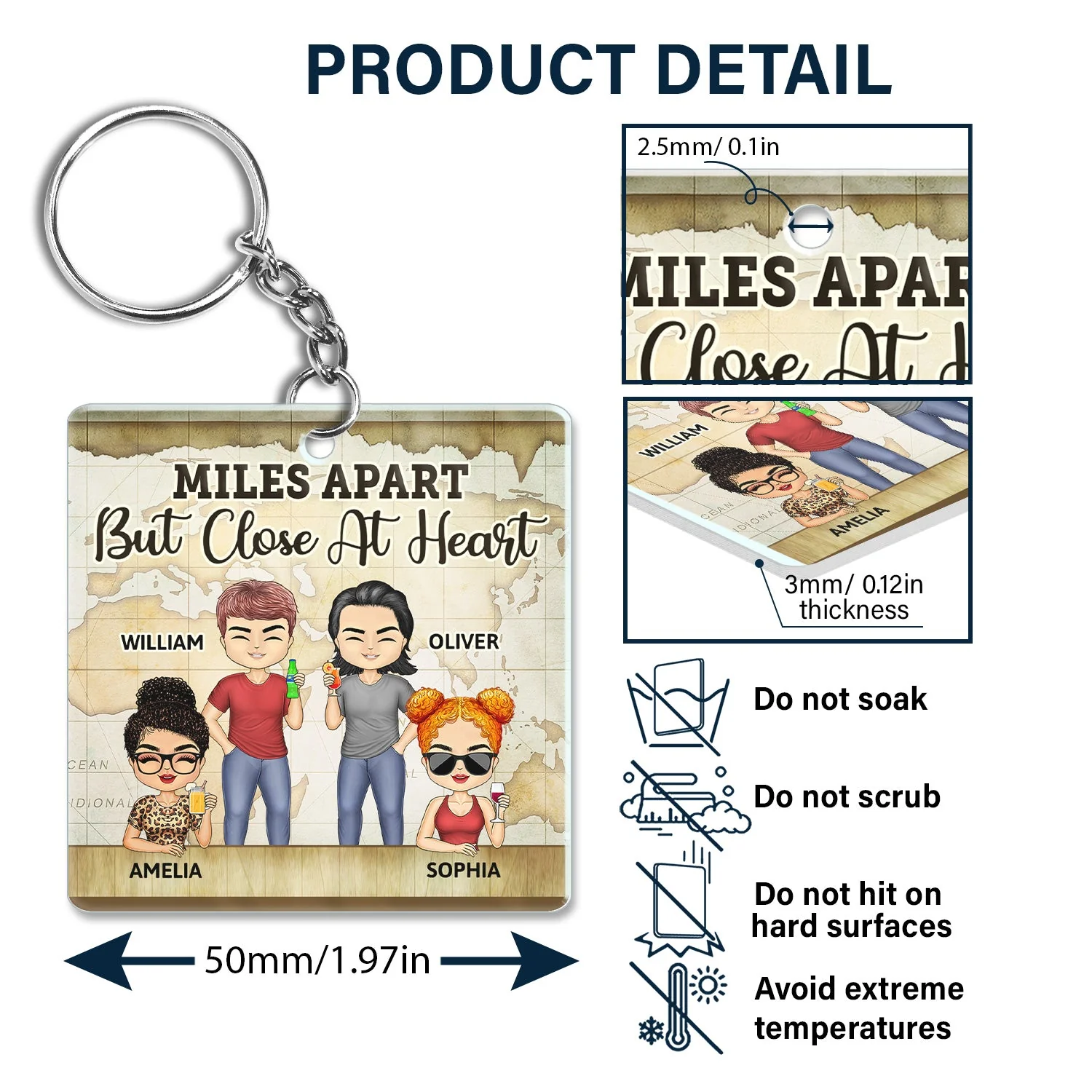 Miles Apart But Close At Heart - Birthday, Going Away Gifts For Besties, Siblings, Sisters, Brothers - Personalized Custom Acrylic Keychain - Image 5