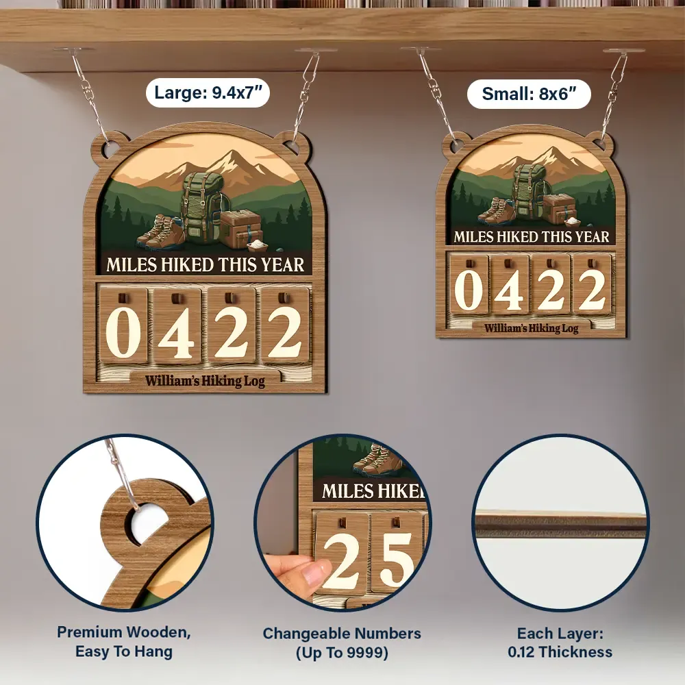 Miles Hiked This Year - Personalized Hanging Tracker Sign - Image 6