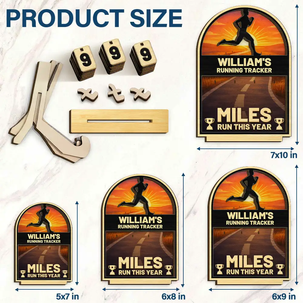 Miles Run This Year - Personalized 2-Layered Wooden Tracker Sign - Image 4