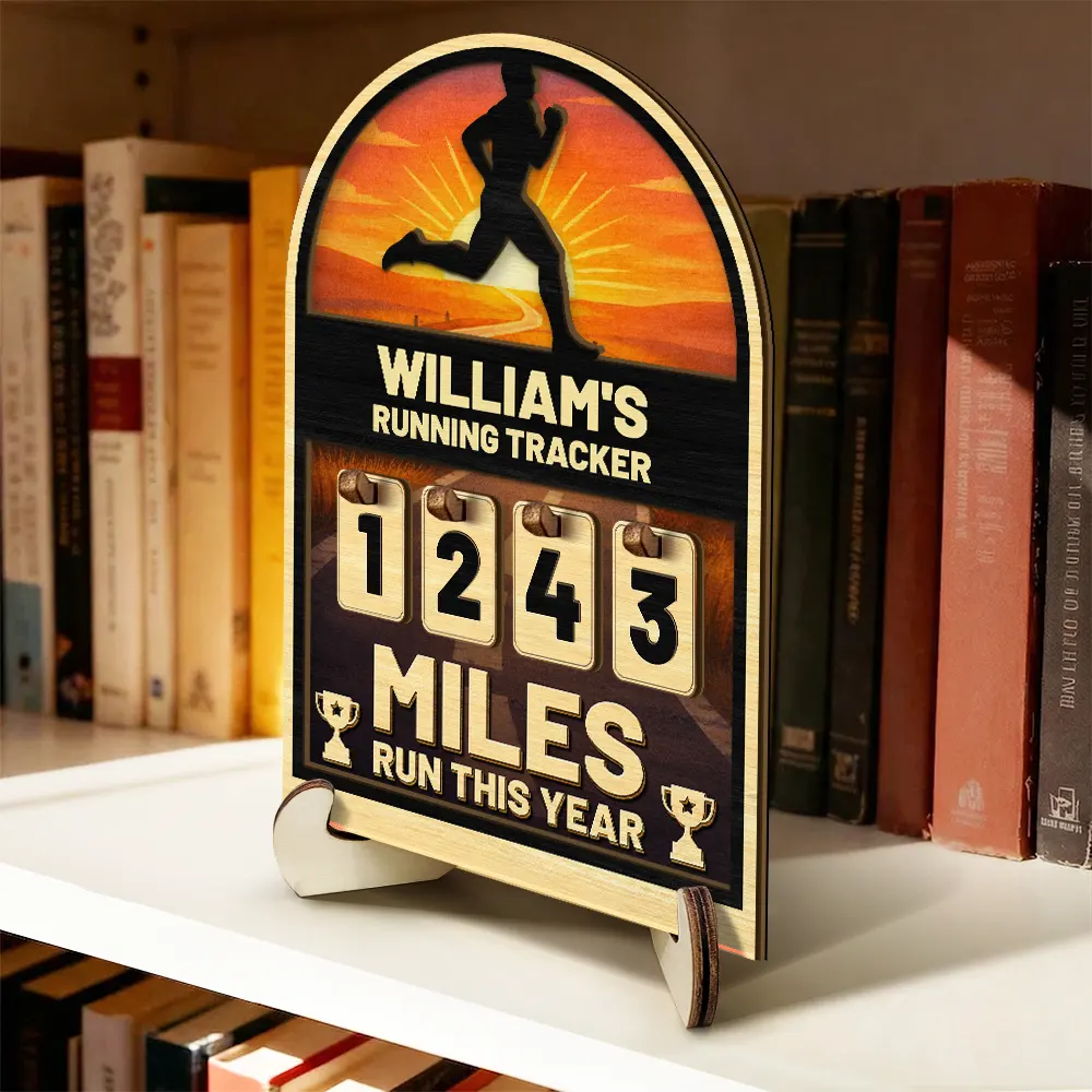 Miles Run This Year - Personalized 2-Layered Wooden Tracker Sign - Image 6