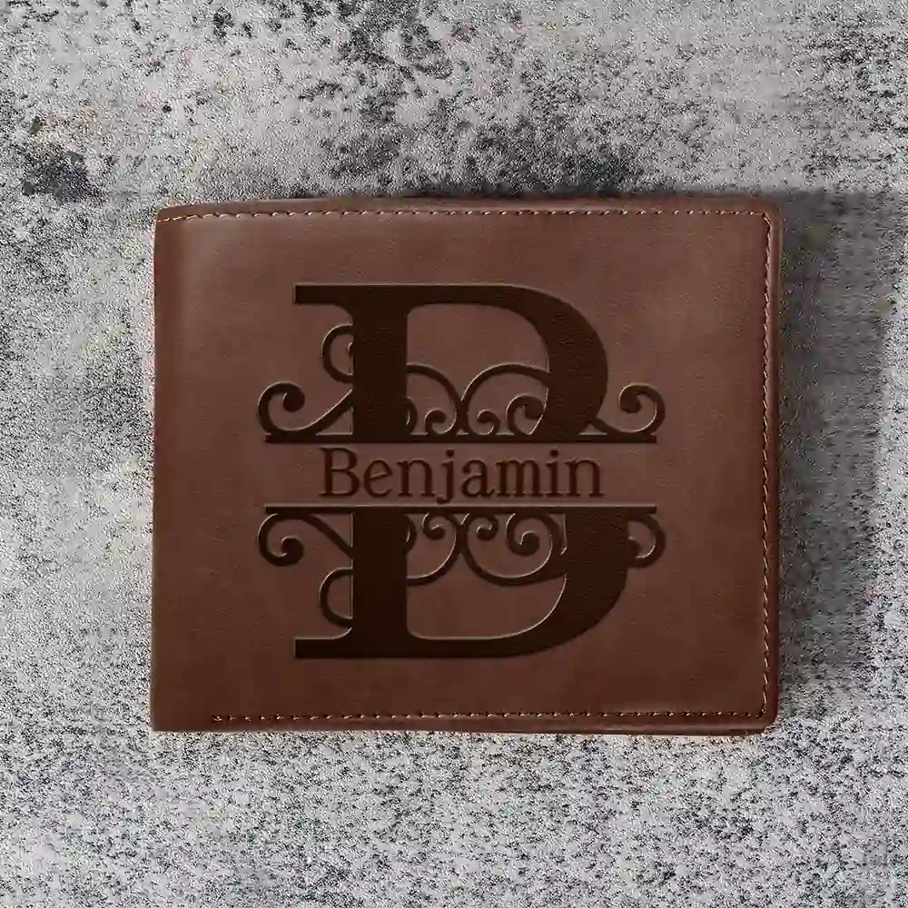 Minimalist Monogram Vintage Style - Personalized Leather Wallet - Image 3