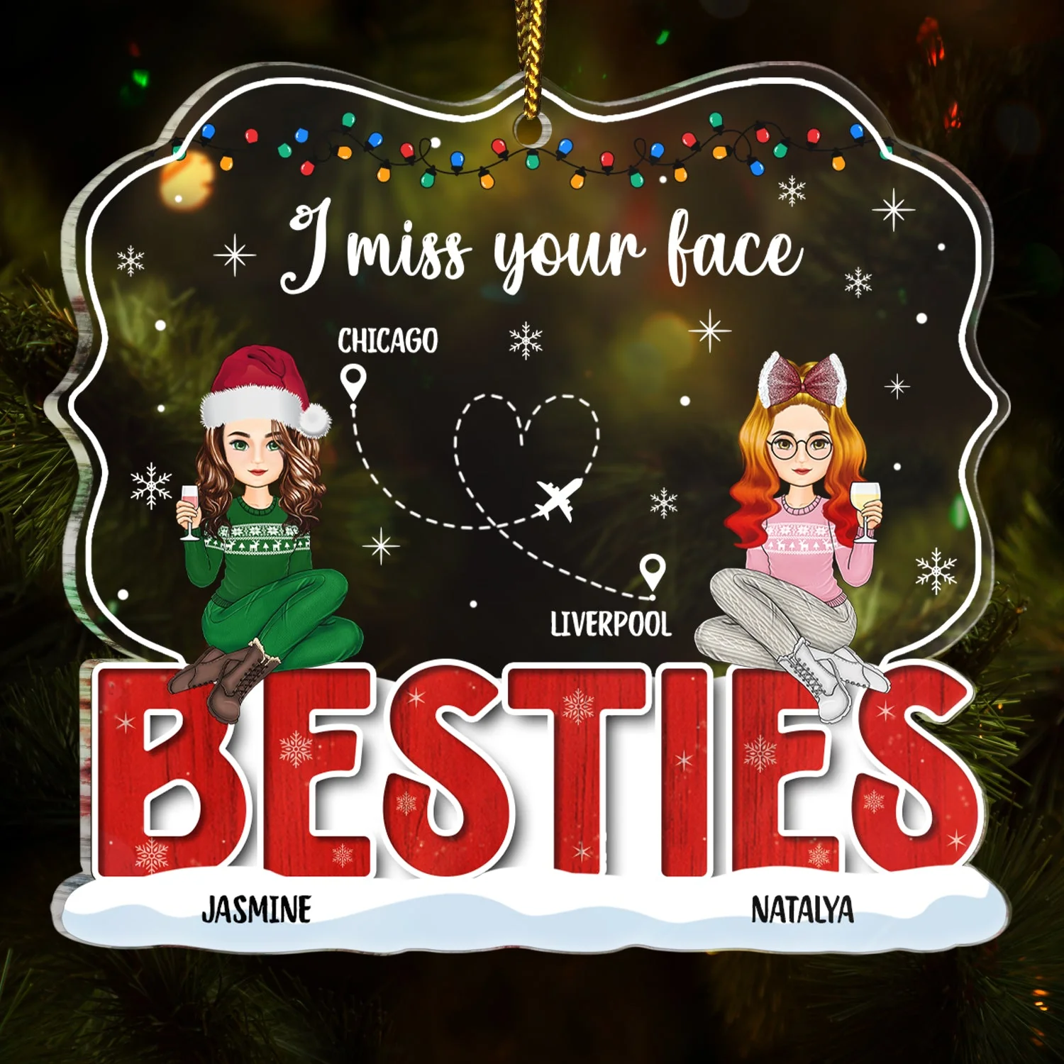 Miss Your Face - Christmas Gift For Siblings And Best Friends - Personalized Custom Shaped Acrylic Ornament