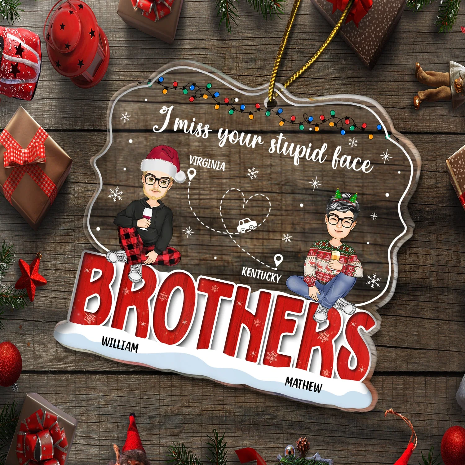 Miss Your Face - Christmas Gift For Siblings And Best Friends - Personalized Custom Shaped Acrylic Ornament - Image 5