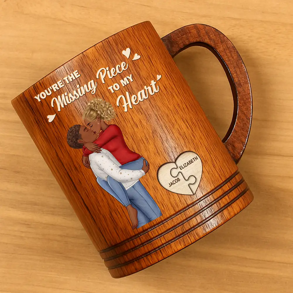 Missing Piece To My Heart - Personalized Wooden Mug - Image 4