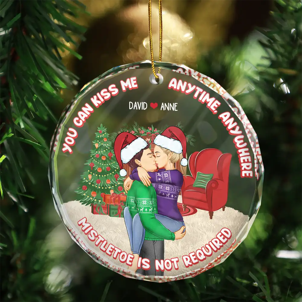 Mistletoe Is Not Required - Personalized Circle Glass Ornament - Image 3