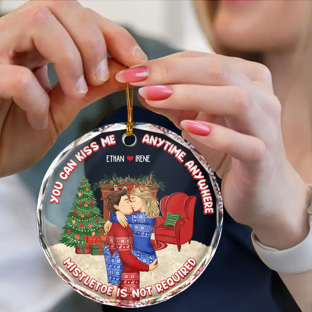 Mistletoe Is Not Required - Personalized Circle Glass Ornament - Image 4