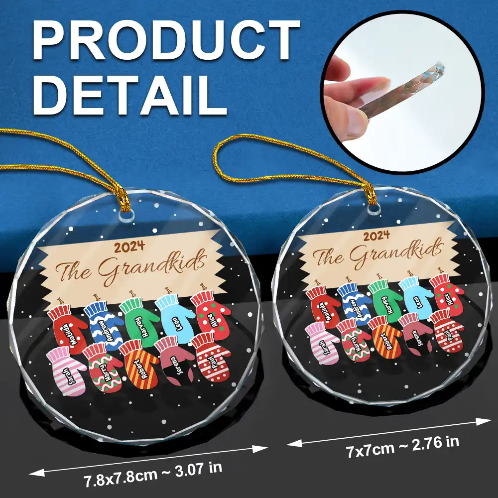 Mittens With Grandkids Names Christmas - Personalized Circle Glass Ornament - Image 6