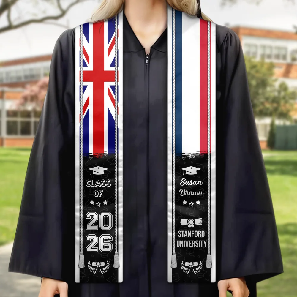 Mixed Two Flag Graduation - Personalized Stoles - Image 2