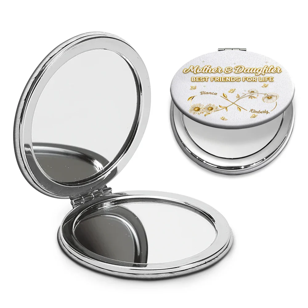 Mom And Daughter Forever Linked Together - Personalized Circle Compact Mirror - Image 2