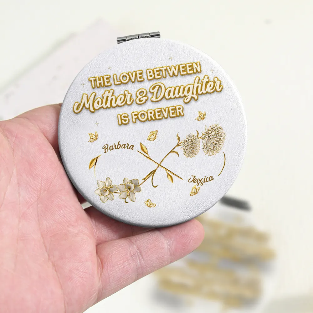 Mom And Daughter Forever Linked Together - Personalized Circle Compact Mirror - Image 3