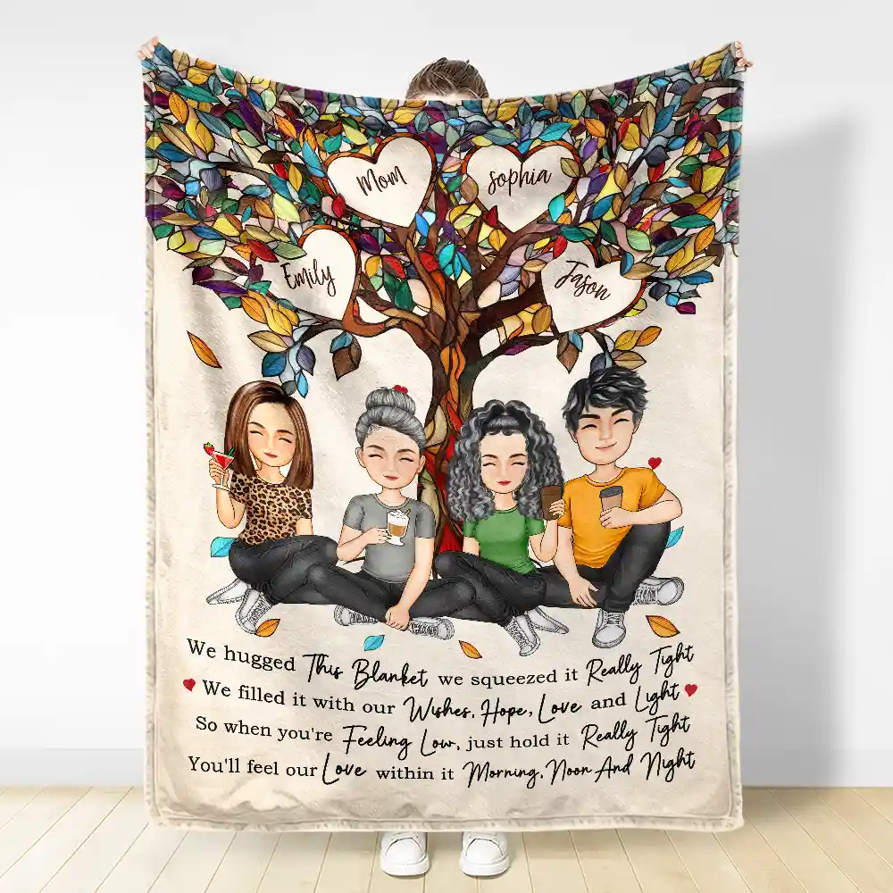 Mom & Children Hold It Tight And Feel Our Love Within It - Personalized Fleece Blanket, Sherpa Blanket - Image 3