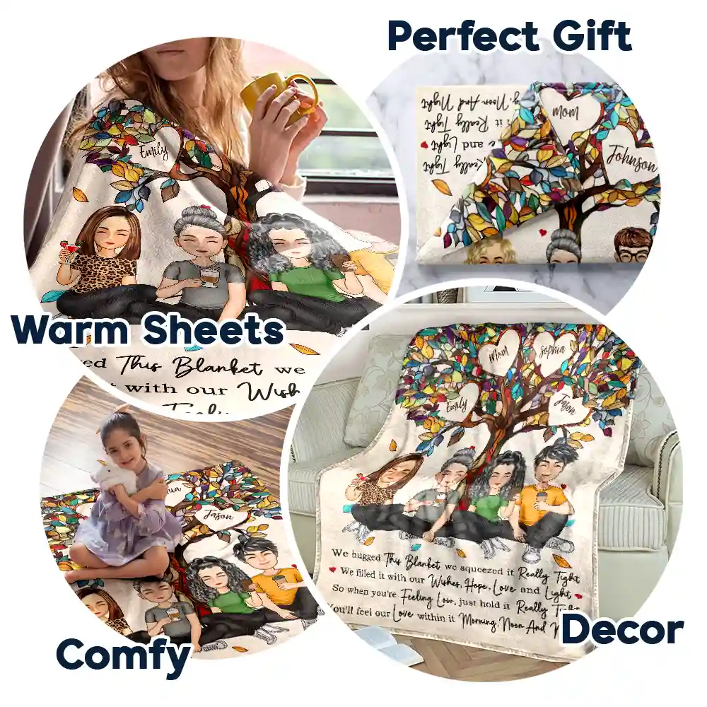 Mom & Children Hold It Tight And Feel Our Love Within It - Personalized Fleece Blanket, Sherpa Blanket - Image 7