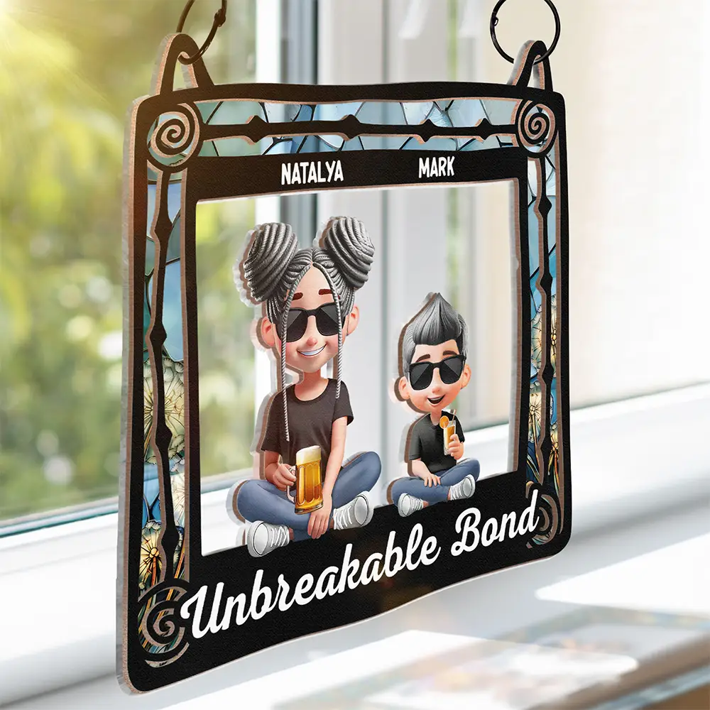 Mom & Children Sitting Window 3D Effect - Personalized Window Hanging Suncatcher Ornament - Image 3
