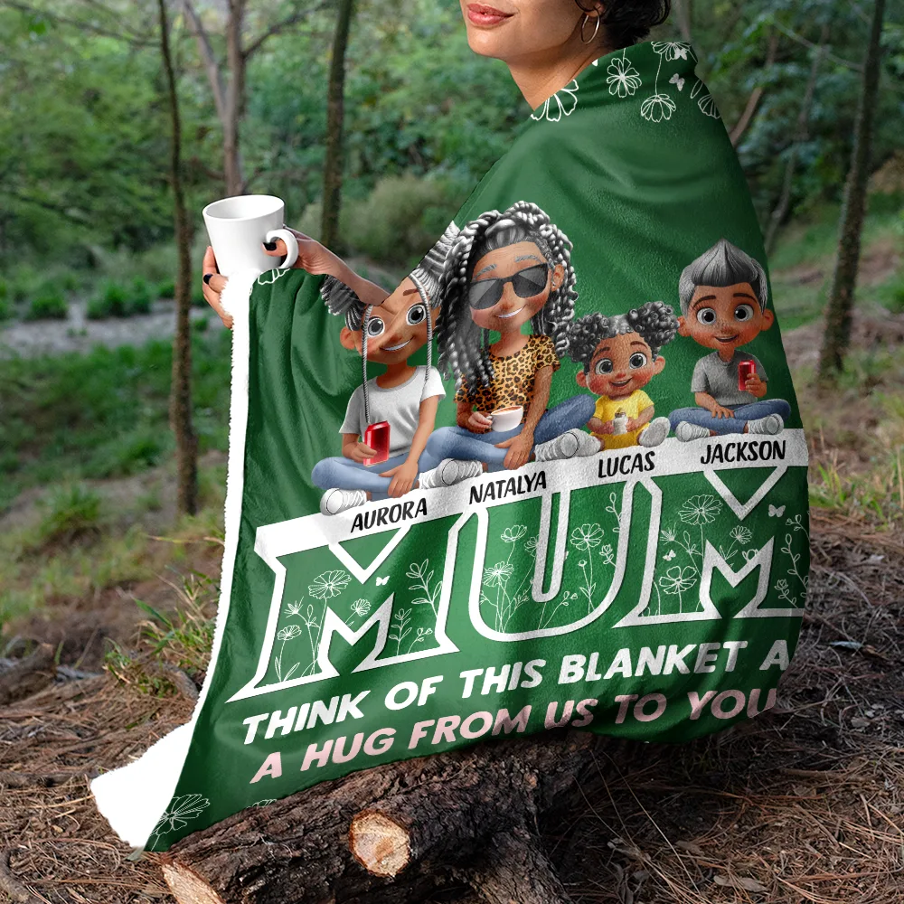 Mom & Children Think Of This Blanket As A Hug - Personalized Fleece Blanket, Sherpa Blanket - Image 5