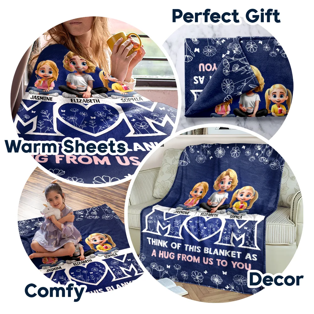 Mom & Children Think Of This Blanket As A Hug - Personalized Fleece Blanket, Sherpa Blanket - Image 7