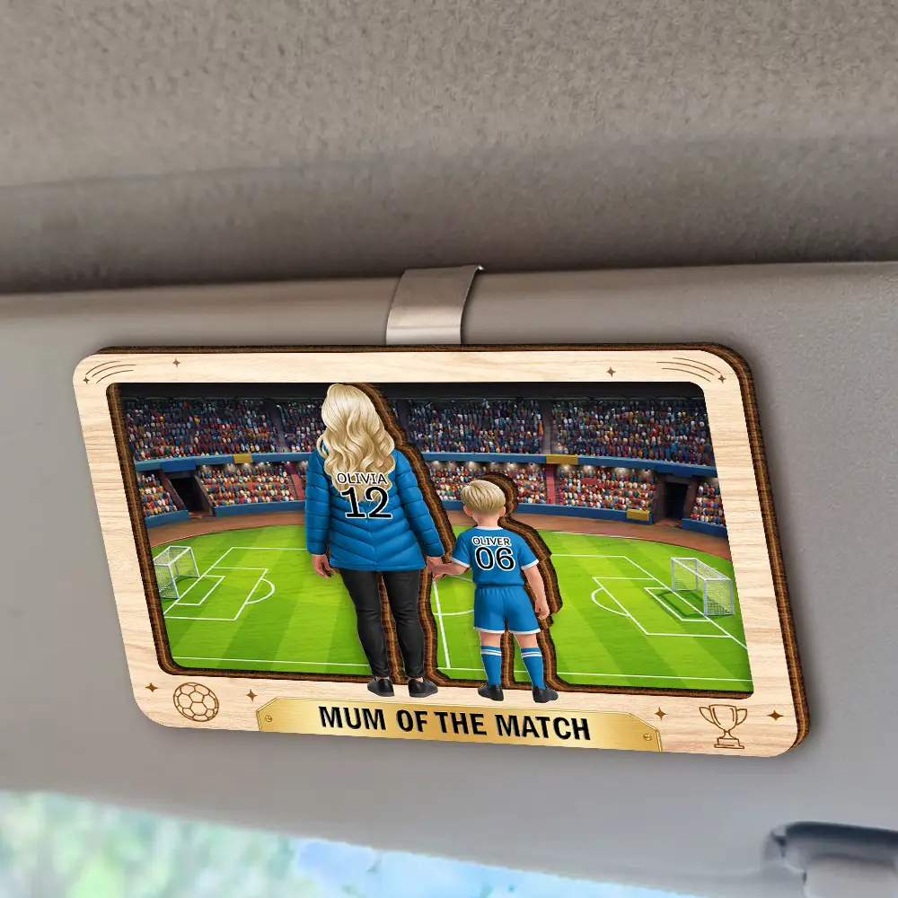 Mom Dad Of The Match Football Soccer Kid Team - Personalized Custom Shaped Car Visor Clip - Image 2