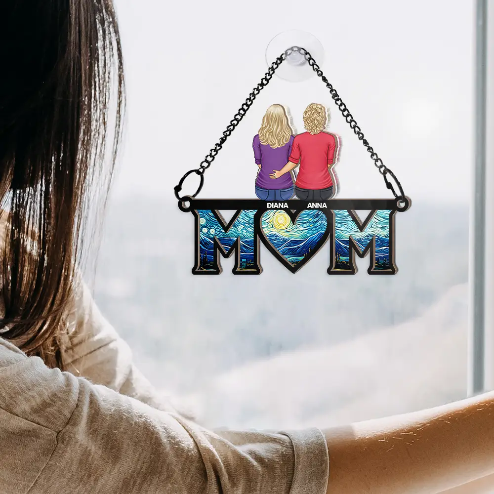 Mom Dad With Children - Personalized Window Hanging Suncatcher Ornament - Image 4