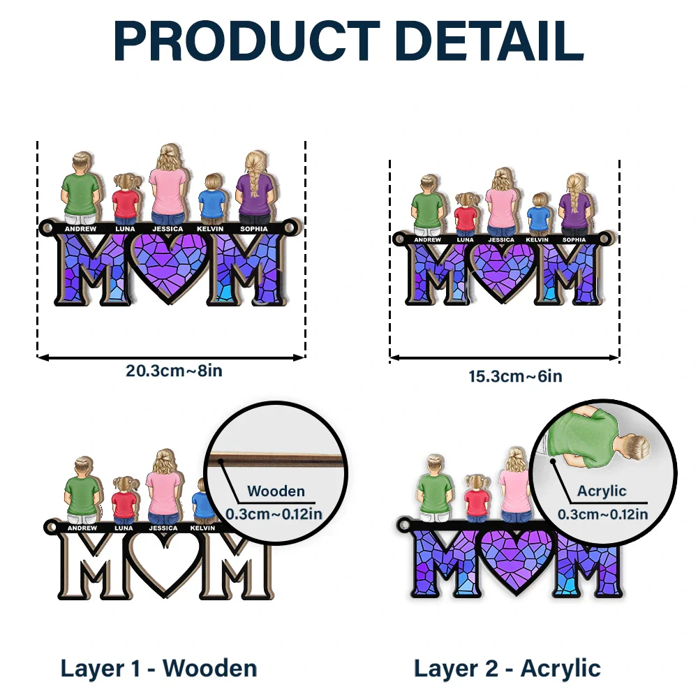 Mom Dad With Children - Personalized Window Hanging Suncatcher Ornament - Image 5