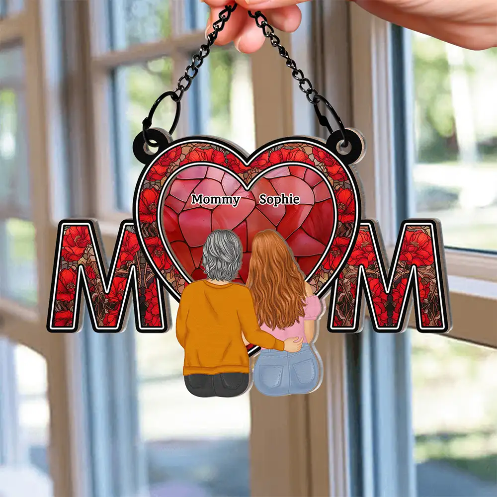 Mom & Daughter Flower - Personalized Window Hanging Suncatcher Ornament - Image 2