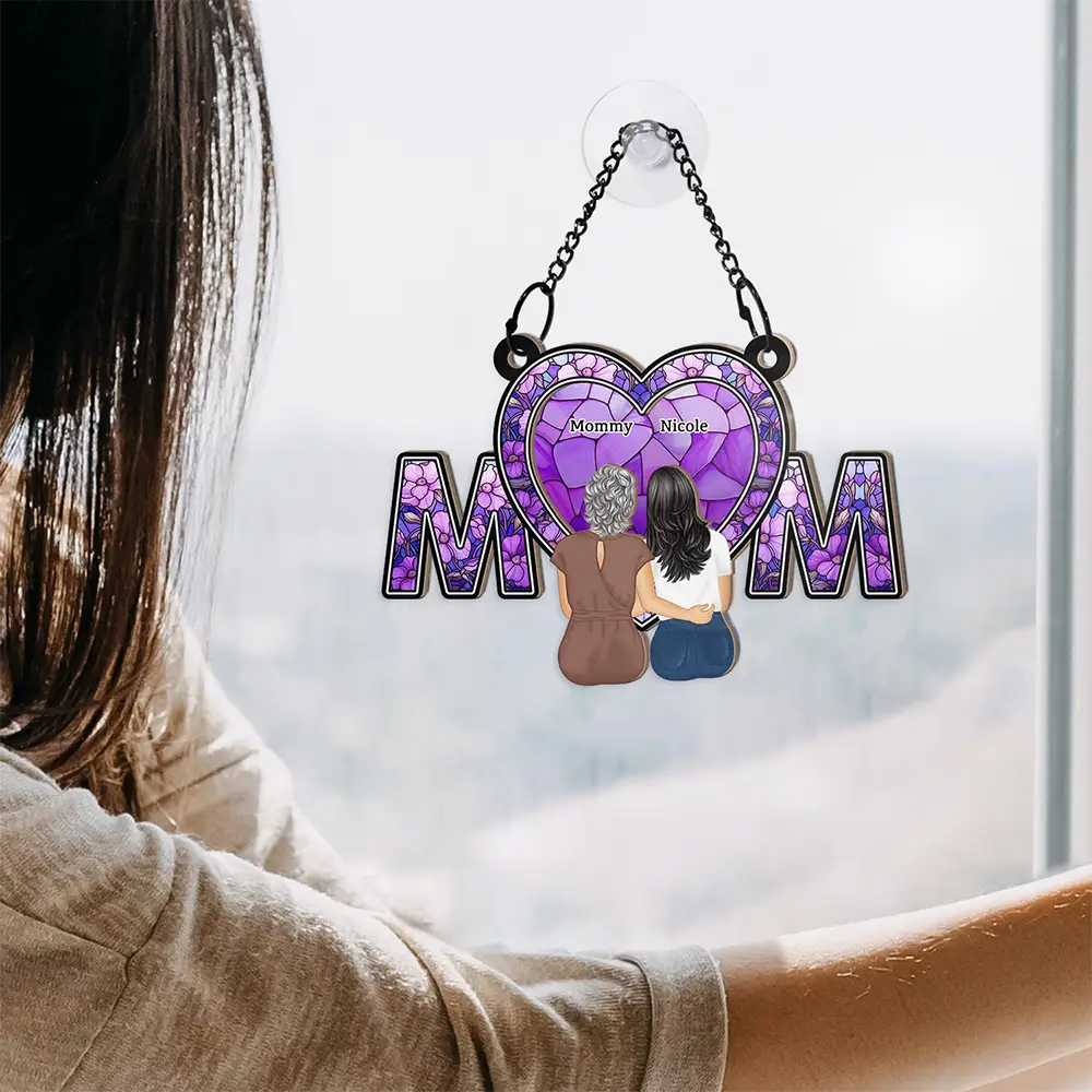 Mom & Daughter Flower - Personalized Window Hanging Suncatcher Ornament - Image 4