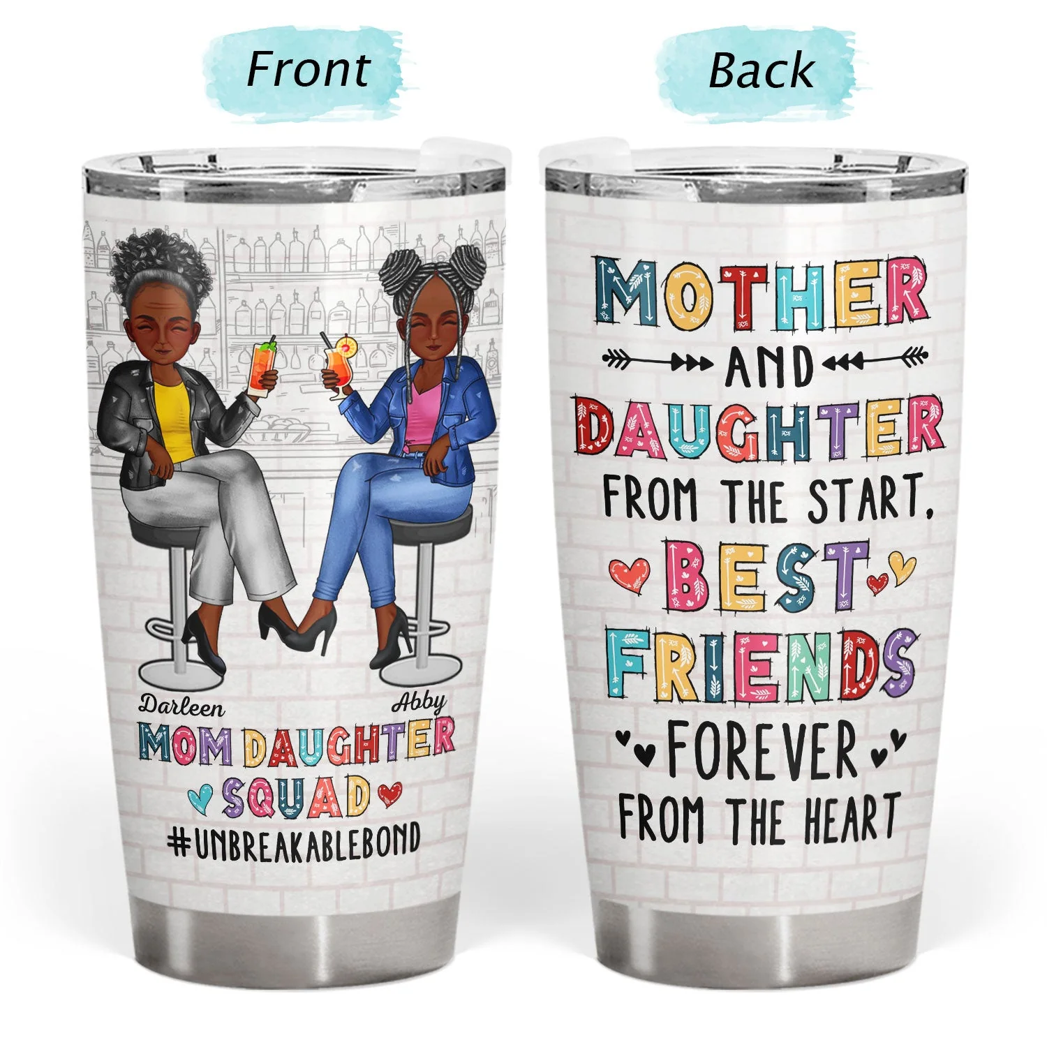 Mom Daughter Squad Unbreakable Bond - Birthday, Loving Gift For Mother, Mama, Grandma, Grandmother - Personalized Custom Tumbler - Image 3