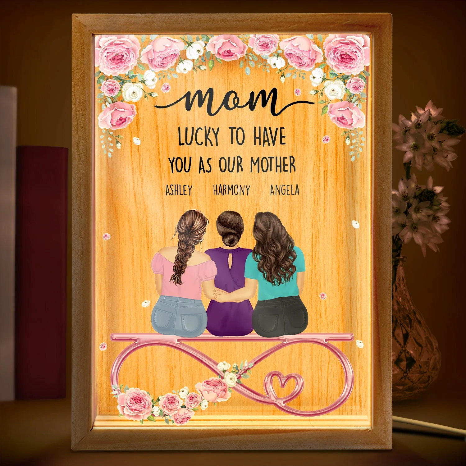 Mom Everything I Am Is Because Of You - Gift For Mother - Personalized Picture Frame Light Box