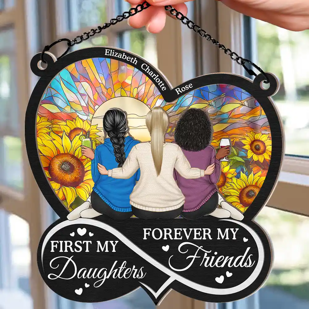 Mom First My Daughter Forever My Friend - Personalized Window Hanging Suncatcher Ornament - Image 2