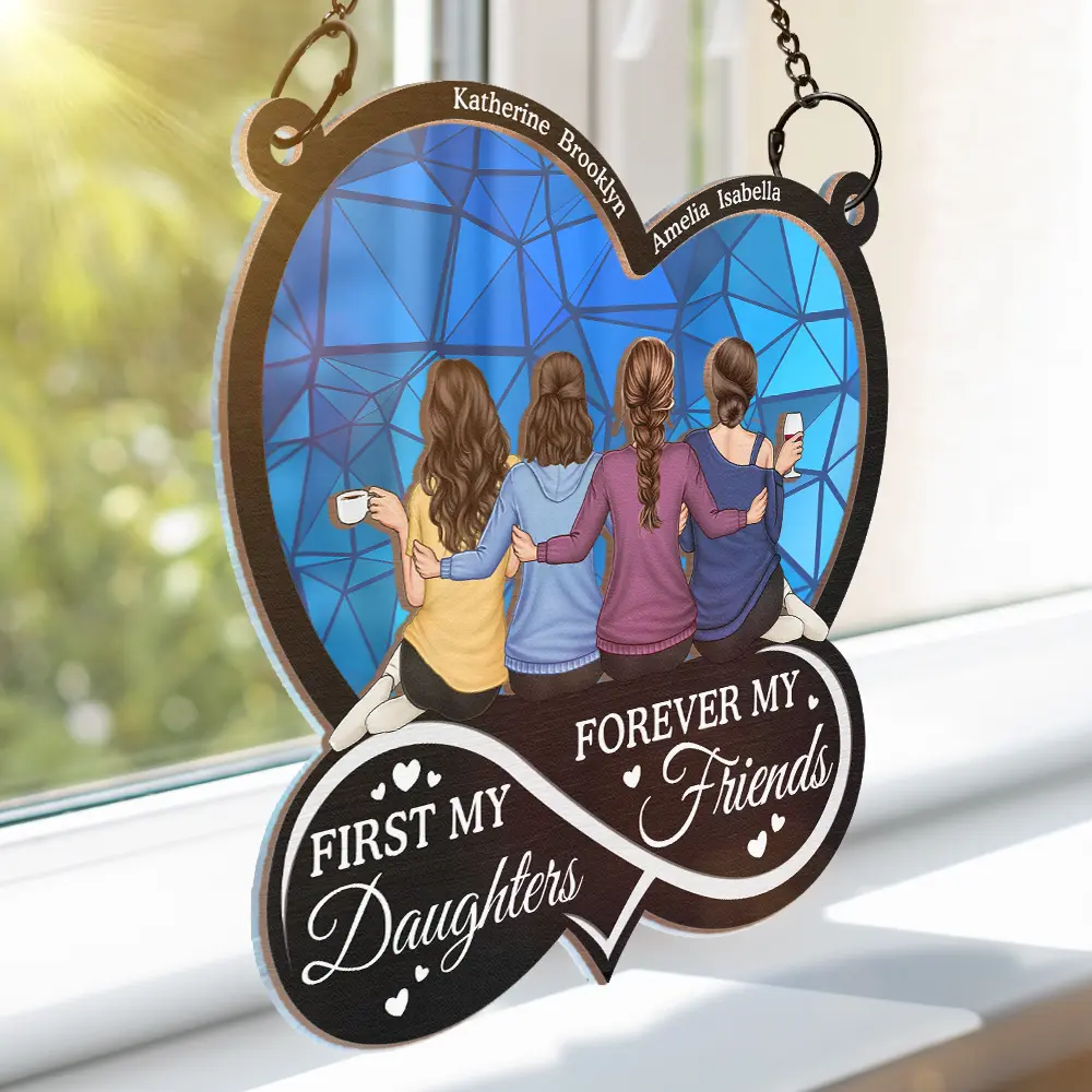 Mom First My Daughter Forever My Friend - Personalized Window Hanging Suncatcher Ornament - Image 3