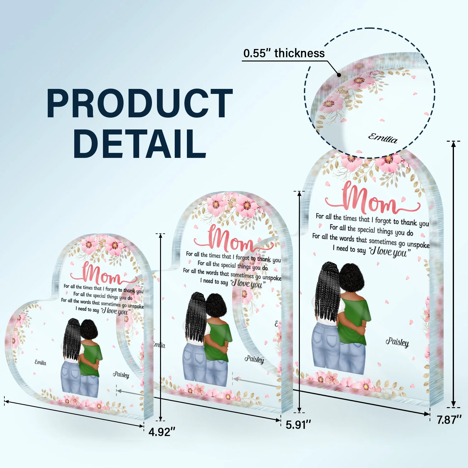 Mom For All The Times I Forgot To Thank You - Gift For Mother - Personalized Heart Shaped Acrylic Plaque - Image 5