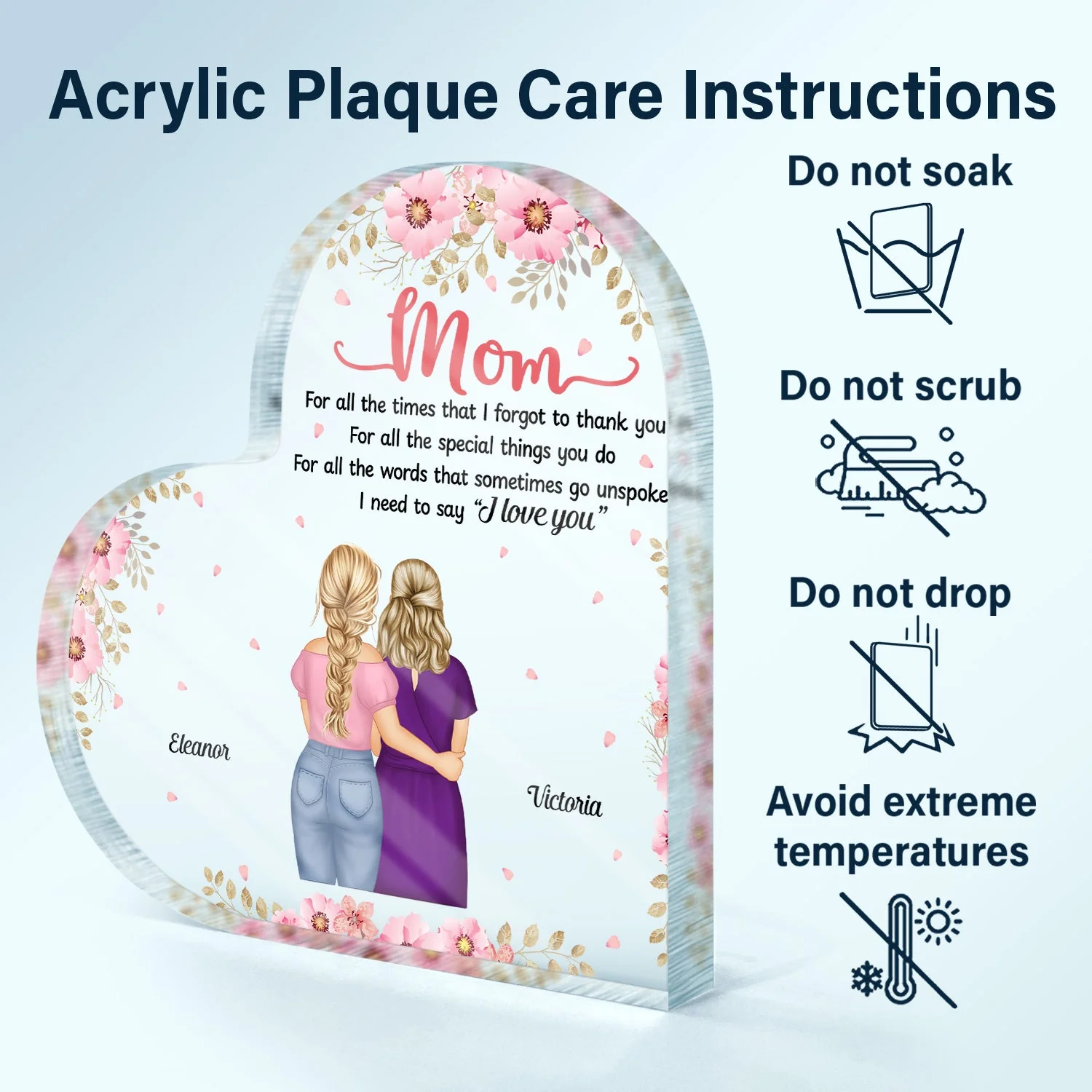 Mom For All The Times I Forgot To Thank You - Gift For Mother - Personalized Heart Shaped Acrylic Plaque - Image 6