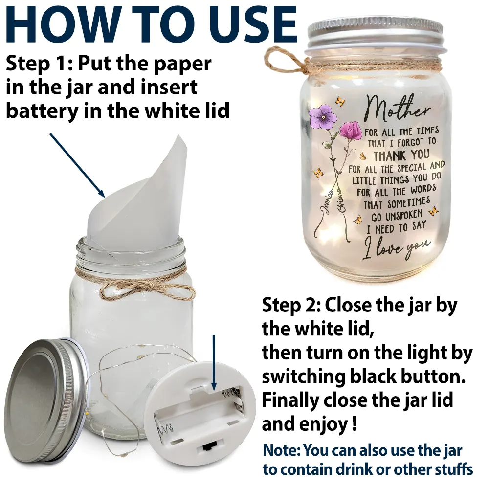 Mom For All The Times That I Forgot To Thank You - Personalized Mason Jar Light - Image 5