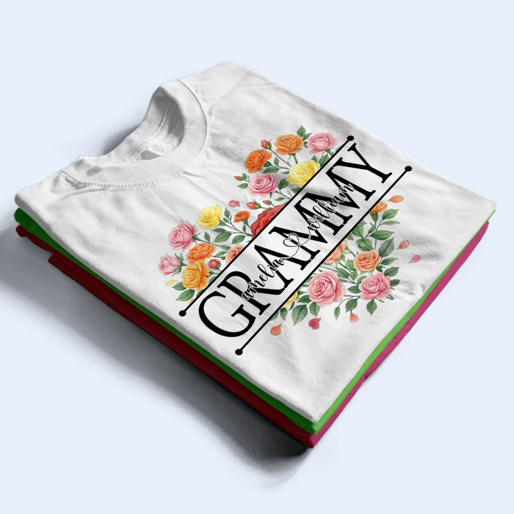 Mom Grandma Birth Flower Heart - Personalized T Shirt - Image 2