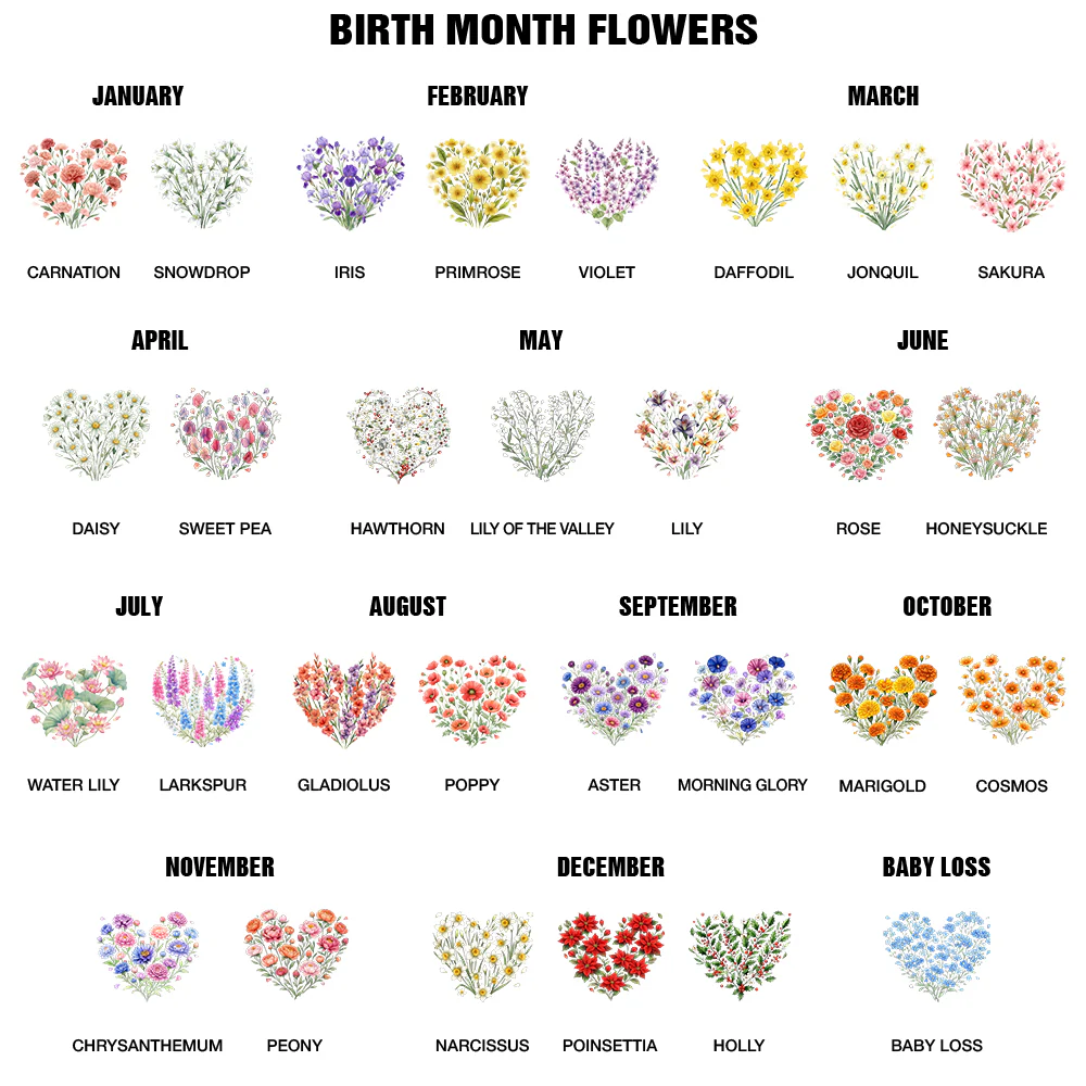 Mom Grandma Birth Flower Heart - Personalized T Shirt - Image 6